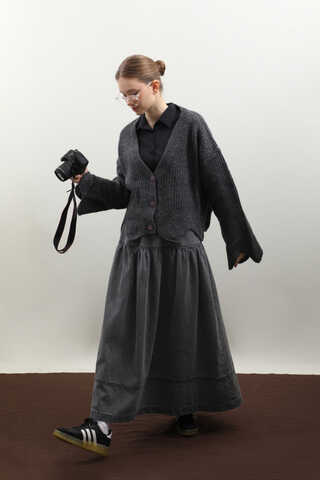 Gözenek Desenli Hırka Antrasit - 5