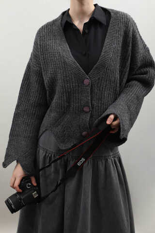 Gözenek Desenli Hırka Antrasit - 6