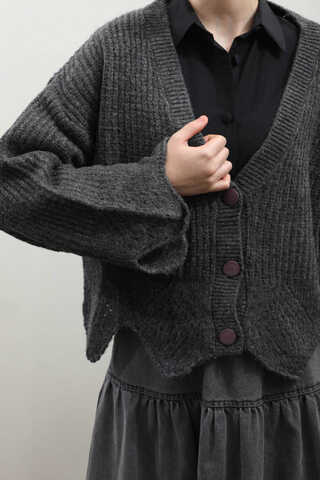 Gözenek Desenli Hırka Antrasit - 8