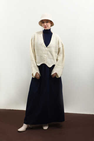 Gözenek Desenli Hırka Krem - 1