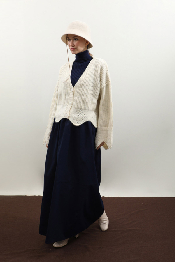 Gözenek Desenli Hırka Krem - 2