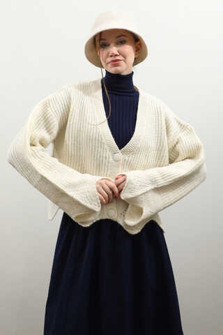 Gözenek Desenli Hırka Krem - 3