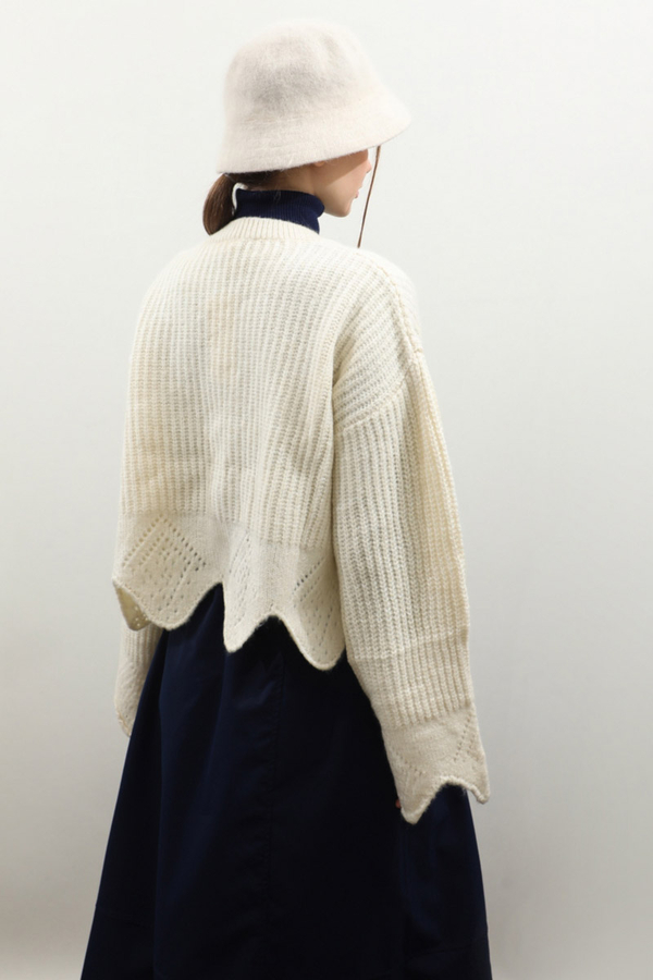 Gözenek Desenli Hırka Krem - 7