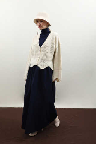 Gözenek Desenli Hırka Krem - 2