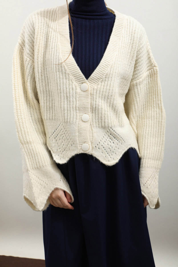 Gözenek Desenli Hırka Krem - 5