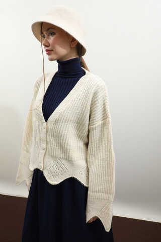 Gözenek Desenli Hırka Krem - 6