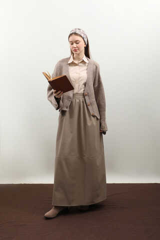 Gözenek Desenli Hırka Vizon - 2