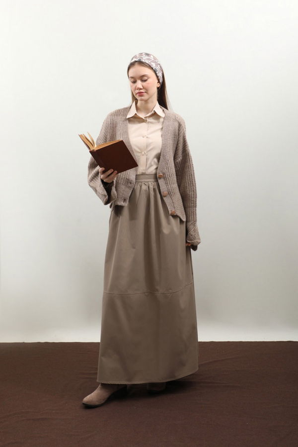 Gözenek Desenli Hırka Vizon - 2