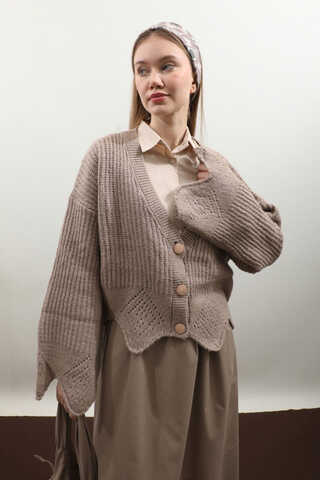 Gözenek Desenli Hırka Vizon - 1