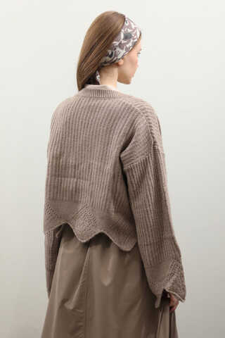 Gözenek Desenli Hırka Vizon - 8