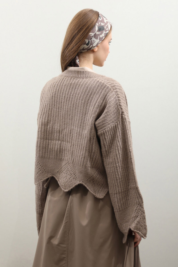 Gözenek Desenli Hırka Vizon - 8