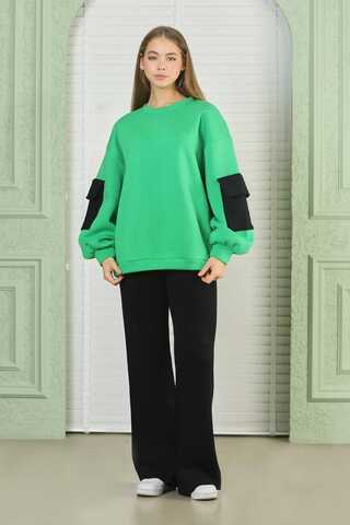 Green Oversize Sweat with Pocket on Sleeves - 1