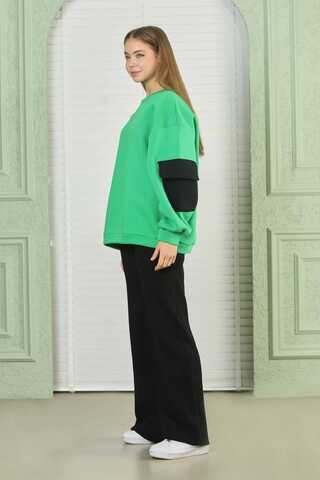 Green Oversize Sweat with Pocket on Sleeves - 2