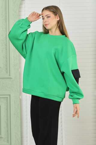 Green Oversize Sweat with Pocket on Sleeves - 3