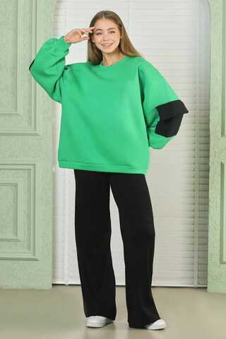 Green Oversize Sweat with Pocket on Sleeves - 5