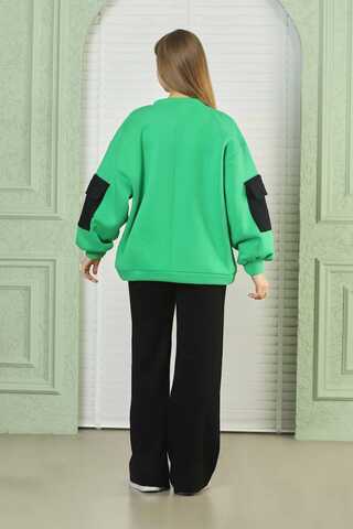 Green Oversize Sweat with Pocket on Sleeves - 6