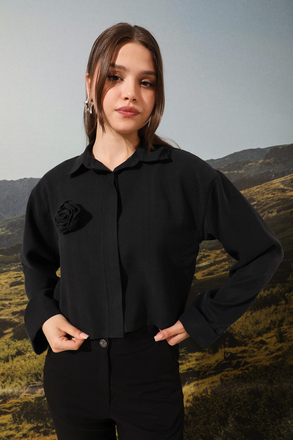 Gül Gömlek Siyah - 5