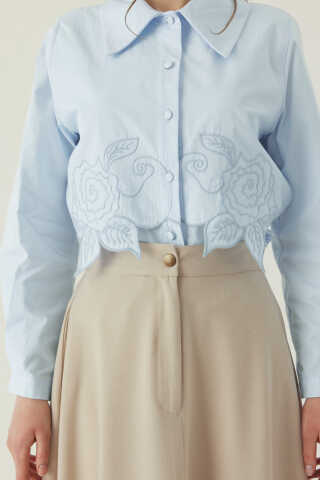 Gül Nakışlı Poplin Gömlek Bebe Mavisi - 2