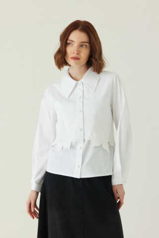 Gül Nakışlı Poplin Gömlek Beyaz - 1