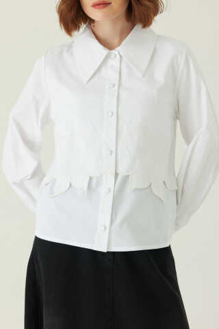 Gül Nakışlı Poplin Gömlek Beyaz - 3