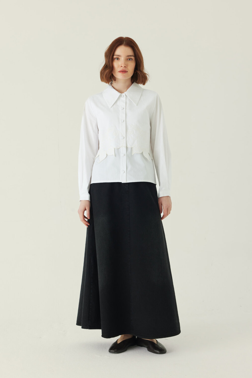 Gül Nakışlı Poplin Gömlek Beyaz - 2