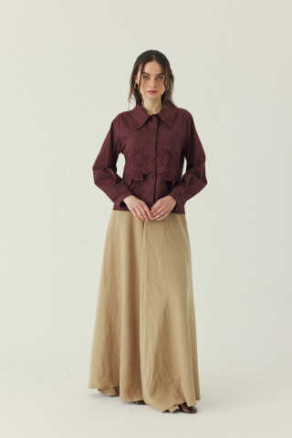 Gül Nakışlı Poplin Gömlek Bordo - 2