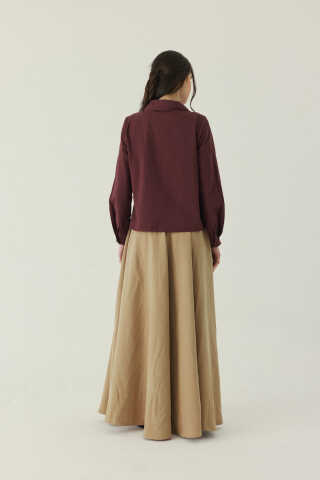 Gül Nakışlı Poplin Gömlek Bordo - 3