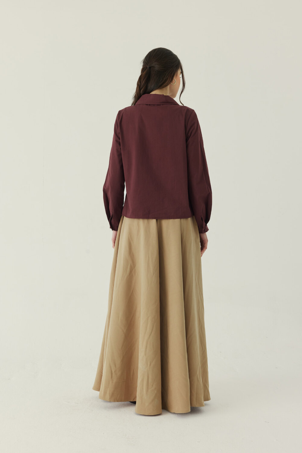 Gül Nakışlı Poplin Gömlek Bordo - 3