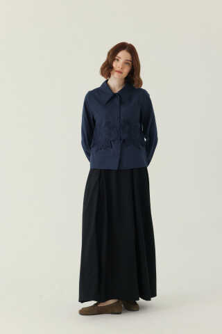 Gül Nakışlı Poplin Gömlek Lacivert - 3