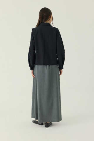 Gül Nakışlı Poplin Gömlek Siyah - 2