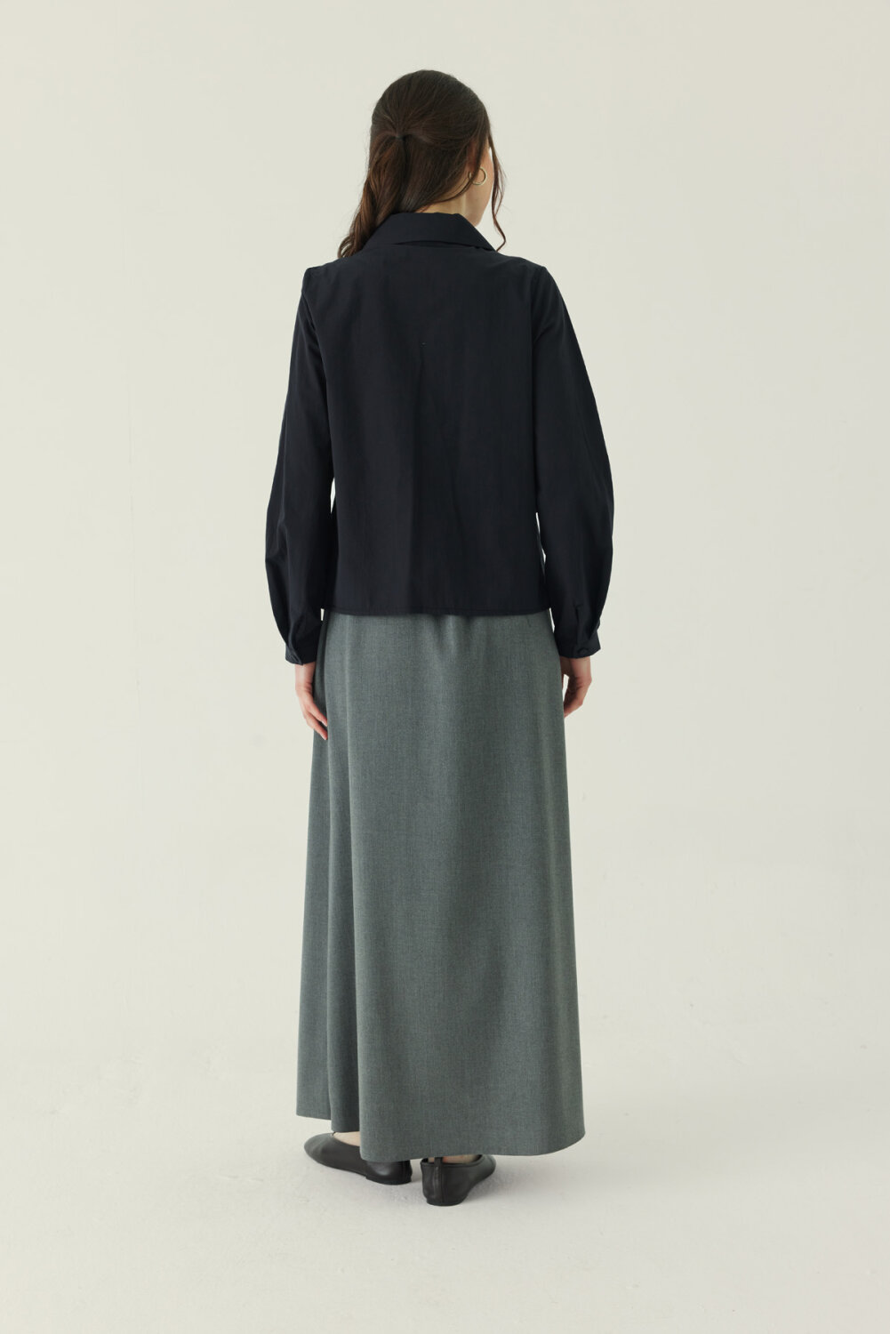 Gül Nakışlı Poplin Gömlek Siyah - 2