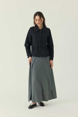 Gül Nakışlı Poplin Gömlek Siyah - 3