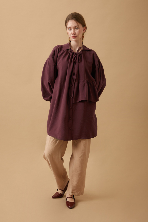 Günce Modal Shirt Burgundy  - 1