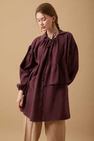 Günce Modal Shirt Burgundy  - 2