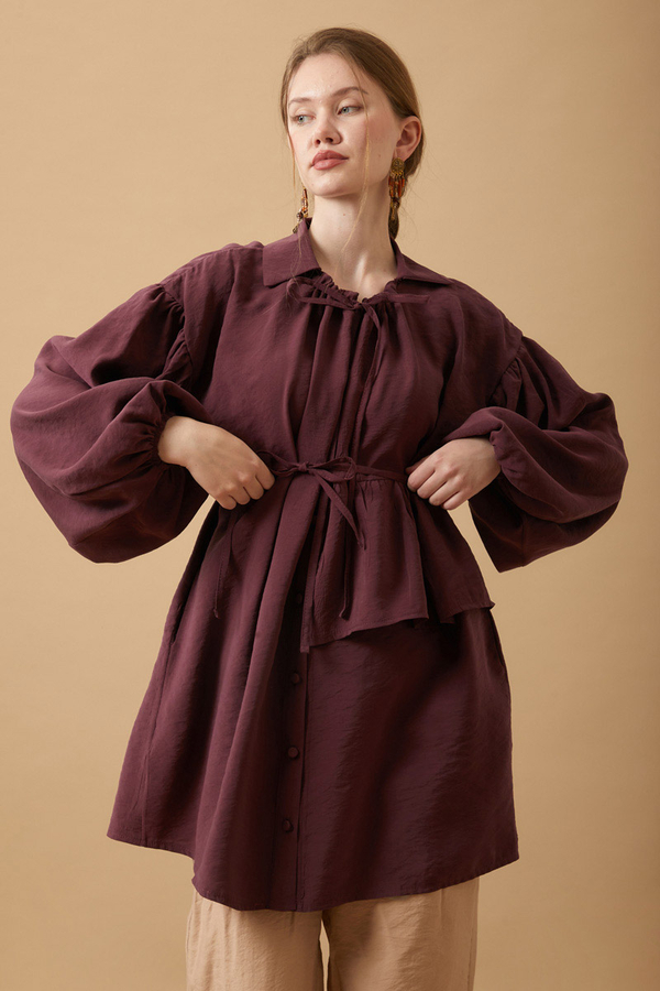 Günce Modal Shirt Burgundy  - 4