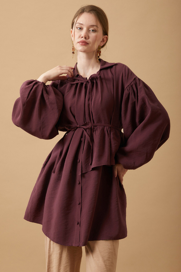 Günce Modal Shirt Burgundy  - 5
