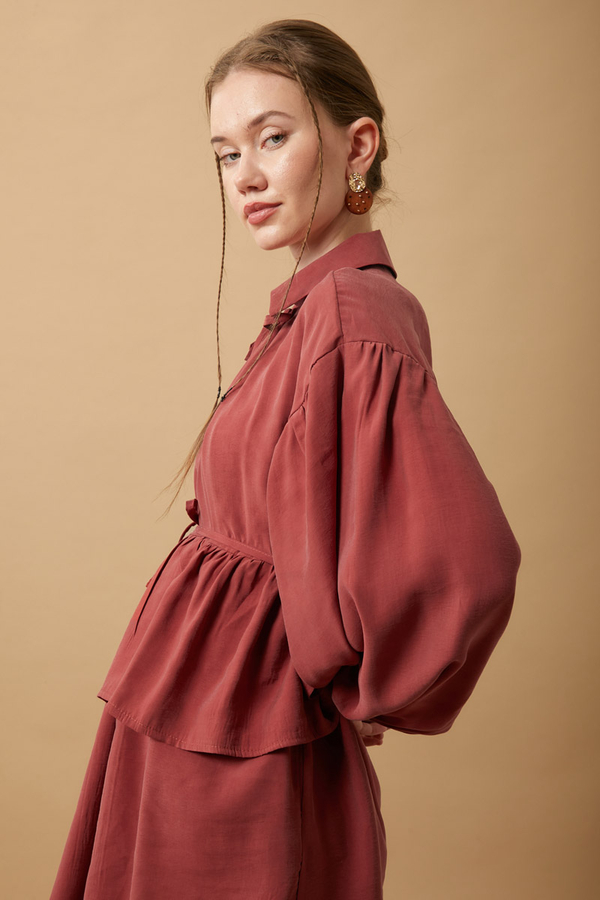 Günce Modal Shirt Dark Brick - 9