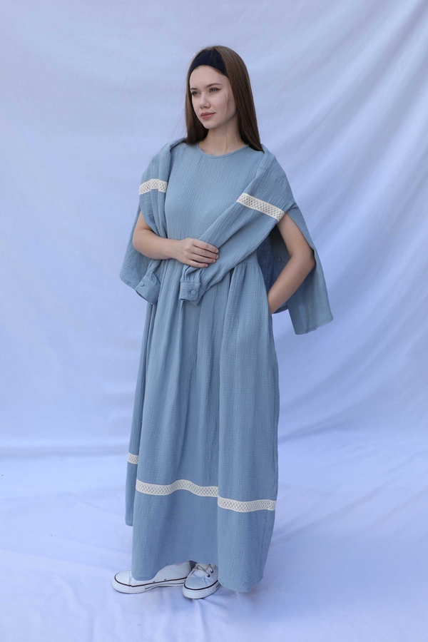 Güpür Gömlekli Elbise Bebe Mavisi - 2