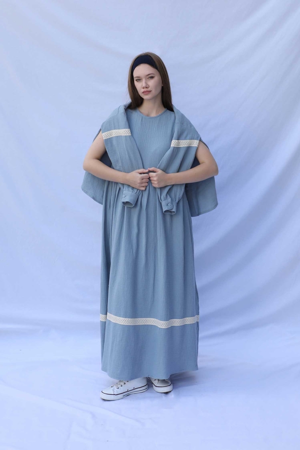 Güpür Gömlekli Elbise Bebe Mavisi - 1