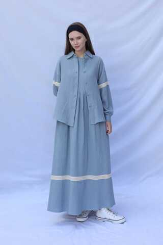 Güpür Gömlekli Elbise Bebe Mavisi - 5