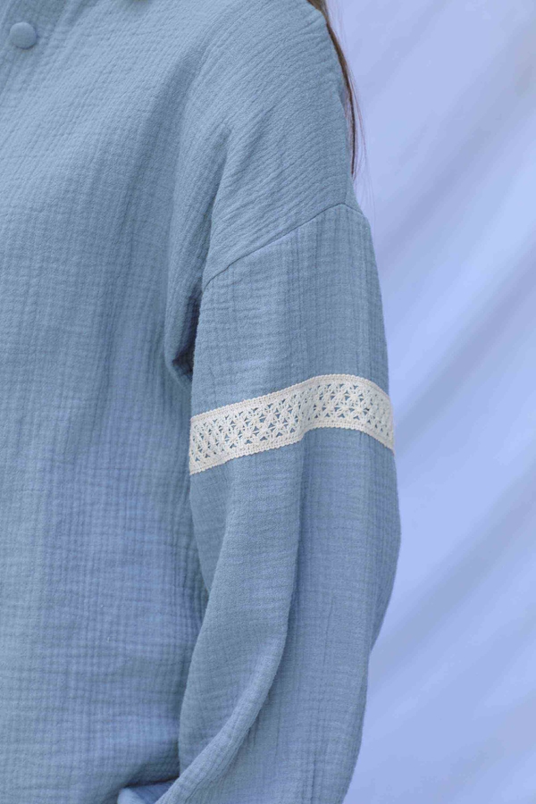 Güpür Gömlekli Elbise Bebe Mavisi - 6