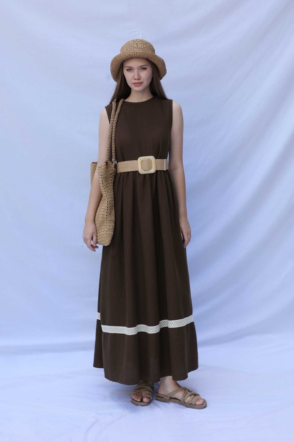 Güpür Gömlekli Elbise Kahverengi - 2