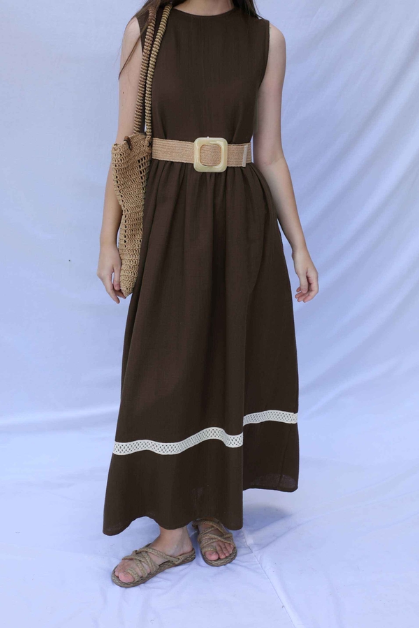 Güpür Gömlekli Elbise Kahverengi - 5