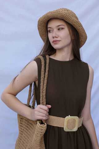 Güpür Gömlekli Elbise Kahverengi - 6