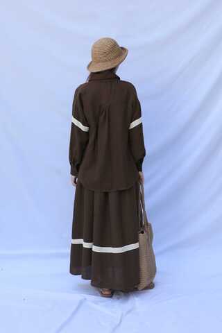 Güpür Gömlekli Elbise Kahverengi - 10