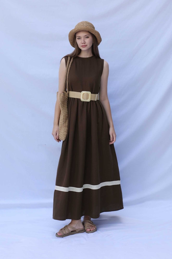 Güpür Gömlekli Elbise Kahverengi - 1