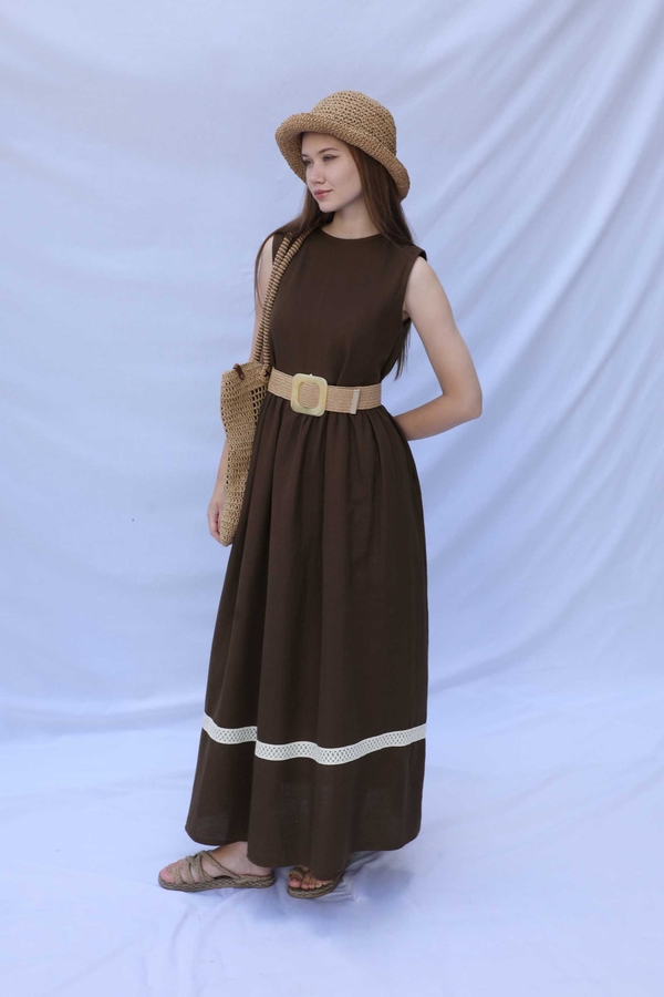 Güpür Gömlekli Elbise Kahverengi - 4