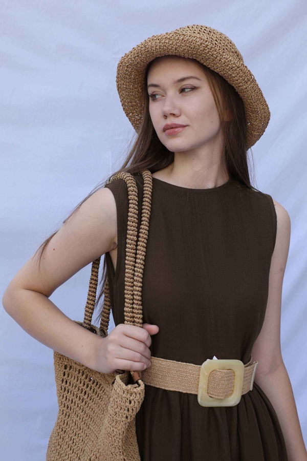 Güpür Gömlekli Elbise Kahverengi - 6