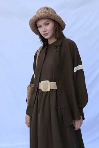 Güpür Gömlekli Elbise Kahverengi - 7