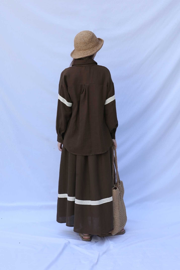 Güpür Gömlekli Elbise Kahverengi - 10